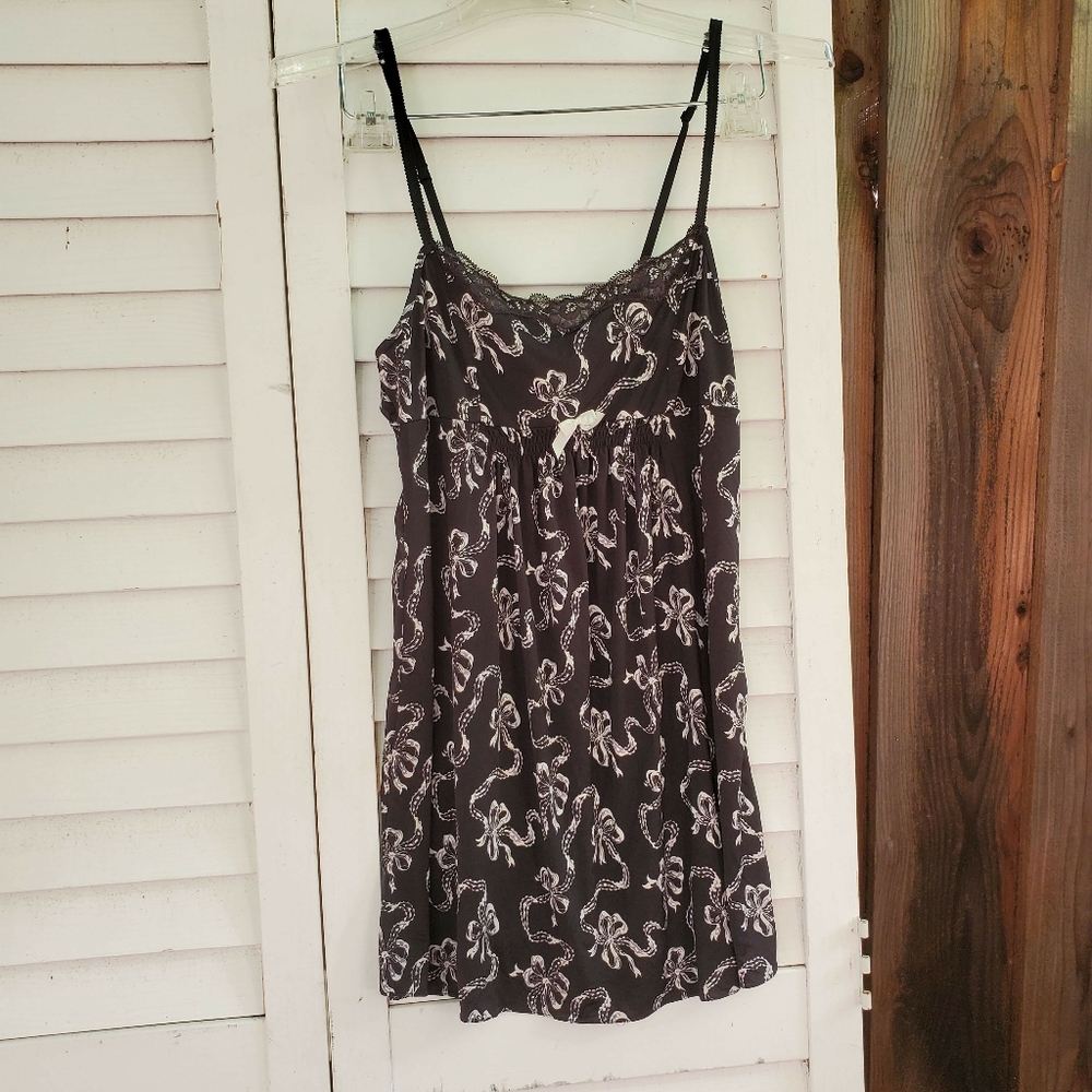 Betsey Johnson Intimates Bow Print Chemise Slip Mini Nightie Size L